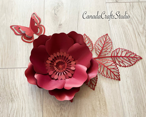 3D Paper Flowers T57, leaf and butterfly + Video Tutorial SVG CanadaCraftsStudio 