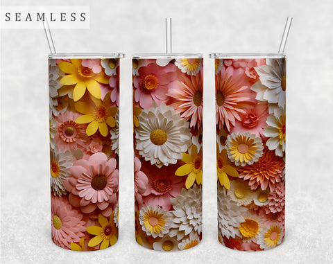 3d Paper Flowers Tumbler Wraps Bundle, 20 Oz Skinny Tumbler Sublimation Designs, Seamless 3D Flowers PNG, 10 Designs Sublimation HappyDesignStudio 