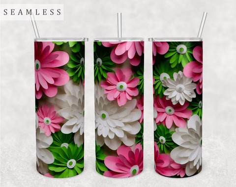 3d Paper Flowers Tumbler Wraps Bundle, 20 Oz Skinny Tumbler Sublimation Designs, Seamless 3D Flowers PNG, 10 Designs Sublimation HappyDesignStudio 