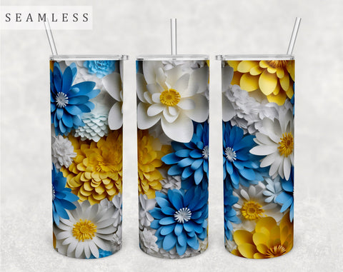 3d Paper Flowers Tumbler Wraps Bundle, 20 Oz Skinny Tumbler Sublimation Designs, Seamless 3D Flowers PNG, 10 Designs Sublimation HappyDesignStudio 