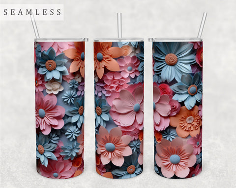 3d Paper Flowers Tumbler Wraps Bundle, 20 Oz Skinny Tumbler Sublimation Designs, Seamless 3D Flowers PNG, 10 Designs Sublimation HappyDesignStudio 