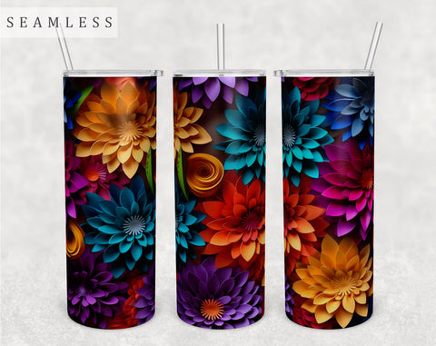 3d Paper Flowers Tumbler Wraps Bundle, 20 Oz Skinny Tumbler Sublimation Designs, Seamless 3D Flowers PNG, 10 Designs Sublimation HappyDesignStudio 