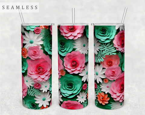 3d Paper Flowers Tumbler Wraps Bundle, 20 Oz Skinny Tumbler Sublimation Designs, Seamless 3D Flowers PNG, 10 Designs Sublimation HappyDesignStudio 