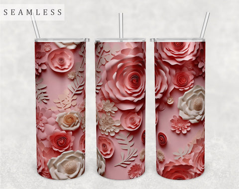3d Paper Flowers Tumbler Wraps Bundle, 20 Oz Skinny Tumbler Sublimation Designs, Seamless 3D Flowers PNG, 10 Designs Sublimation HappyDesignStudio 