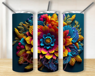 3D Paper Quilling Sunflowers 20oz Skinny Tumbler Png, Colorful Woodcarvings Png, Neon Sunflowers Tumbler, Sunflower Tumbler, Sunflower Paper Quill Tumbler Wrap Sublimation BouDesign 