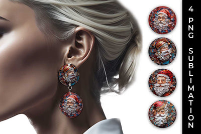 3D Paper Santa Claus Earrings Sublimation PNG Bundle Free For Commercial Use Sublimation Sintegra 