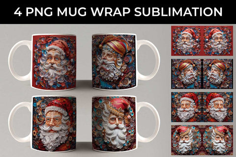3D Paper Santa Claus Mug Wrap Sublimation PNG Bundle Free For Commercial Use Sublimation Sintegra 