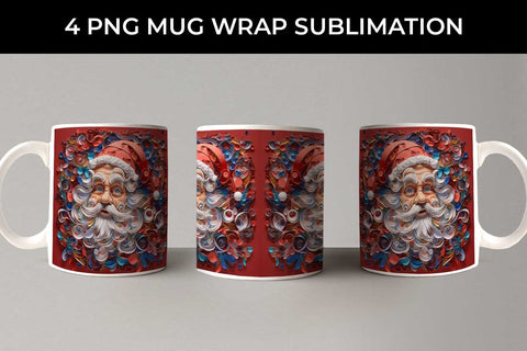 3D Paper Santa Claus Mug Wrap Sublimation PNG Bundle Free For Commercial Use Sublimation Sintegra 