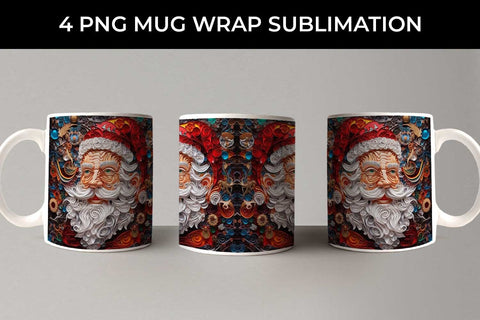 3D Paper Santa Claus Mug Wrap Sublimation PNG Bundle Free For Commercial Use Sublimation Sintegra 