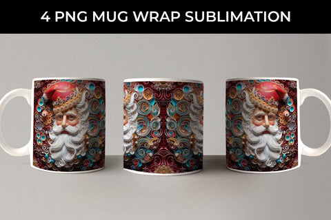 3D Paper Santa Claus Mug Wrap Sublimation PNG Bundle Free For Commercial Use Sublimation Sintegra 