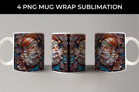 3D Paper Santa Claus Mug Wrap Sublimation PNG Bundle Free For Commercial Use Sublimation Sintegra 