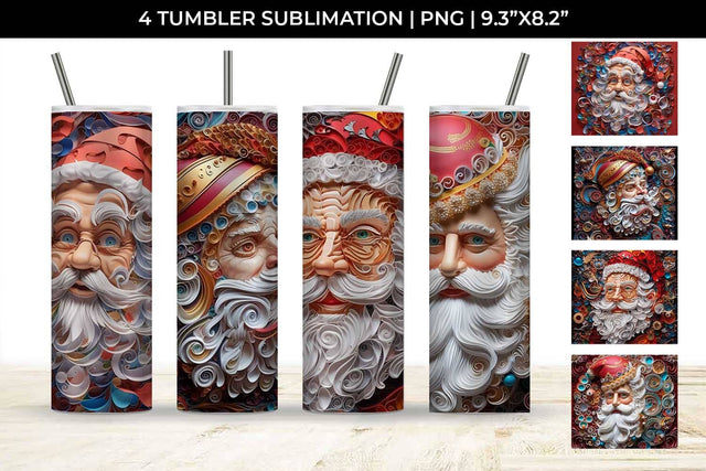 3D Paper Santa Claus Tumbler Wrap 20 oz Sublimation PNG Bundle Free For Commercial Use Sublimation Sintegra 
