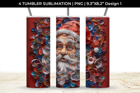 3D Paper Santa Claus Tumbler Wrap 20 oz Sublimation PNG Bundle Free For Commercial Use Sublimation Sintegra 