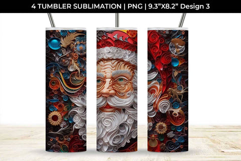 3D Paper Santa Claus Tumbler Wrap 20 oz Sublimation PNG Bundle Free For Commercial Use Sublimation Sintegra 