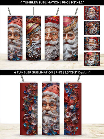 3D Paper Santa Claus Tumbler Wrap 20 oz Sublimation PNG Bundle Free For Commercial Use Sublimation Sintegra 