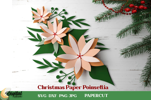 3D Papercut. Christmas Paper Poinsettia. Christmas Poinsettia SVG 3D Paper Evgenyia Guschina 