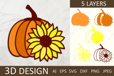 3D papercut pumpkin with sunflower svg, Layered fall pumpkin 3D Paper AnastasiyaArtDesign 