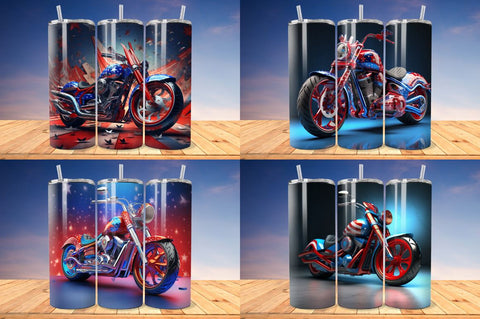 3D Patriotic Motorcycle Tumbler Bundle Sublimation Regulrcrative 
