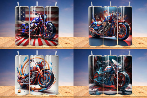 3D Patriotic Motorcycle Tumbler Bundle Sublimation Regulrcrative 