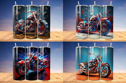 3D Patriotic Motorcycle Tumbler Bundle Sublimation Regulrcrative 