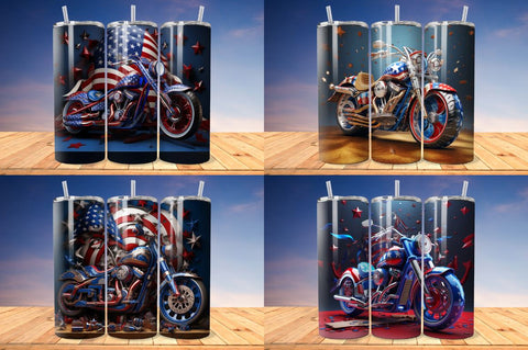 3D Patriotic Motorcycle Tumbler Bundle Sublimation Regulrcrative 