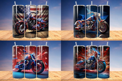 3D Patriotic Motorcycle Tumbler Bundle Sublimation Regulrcrative 