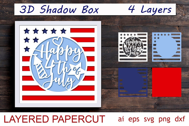 3d Patriotic shadow box, American flag layered papercut, 4th of july laser cut 3D Paper AnastasiyaArtDesign 