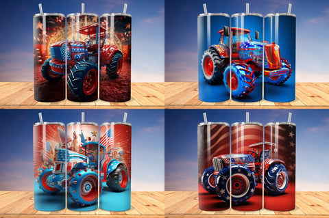 3D Patriotic Tractor Tumbler Wrap Bundle Sublimation Regulrcrative 