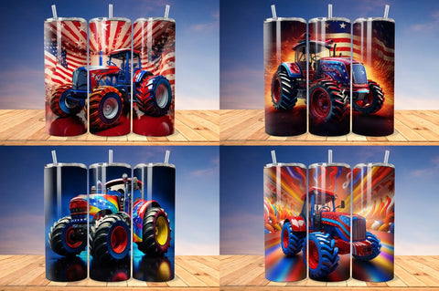 3D Patriotic Tractor Tumbler Wrap Bundle Sublimation Regulrcrative 
