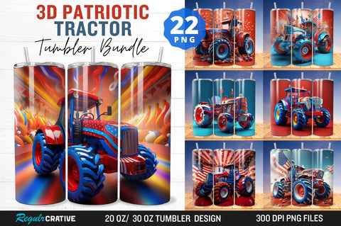 3D Patriotic Tractor Tumbler Wrap Bundle Sublimation Regulrcrative 