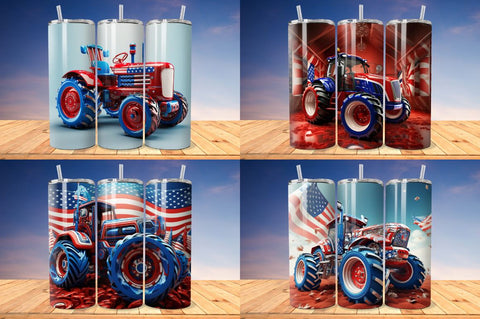 3D Patriotic Tractor Tumbler Wrap Bundle Sublimation Regulrcrative 