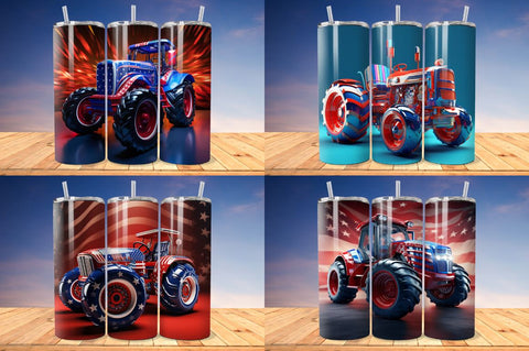 3D Patriotic Tractor Tumbler Wrap Bundle Sublimation Regulrcrative 