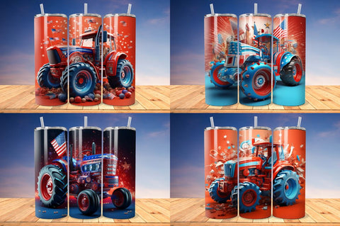 3D Patriotic Tractor Tumbler Wrap Bundle Sublimation Regulrcrative 
