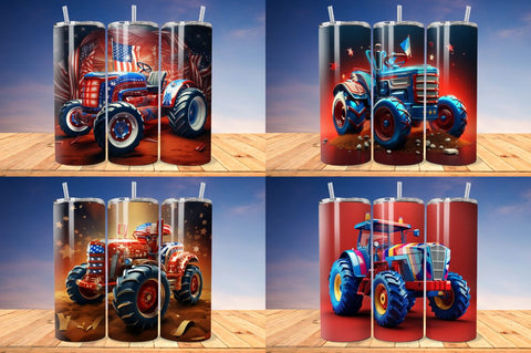 3D Patriotic Tractor Tumbler Wrap Bundle Sublimation Regulrcrative 