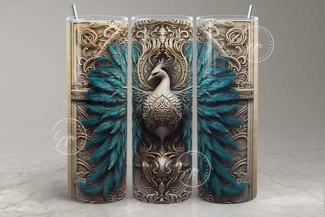 3D Peacock Tumbler, Teal Color Feather, 20 oz Skinny Tumbler Seamless Sublimation, Metallic Color Wrap, Spring Tumbler, Digital Download Sublimation Syre Digital Creations 