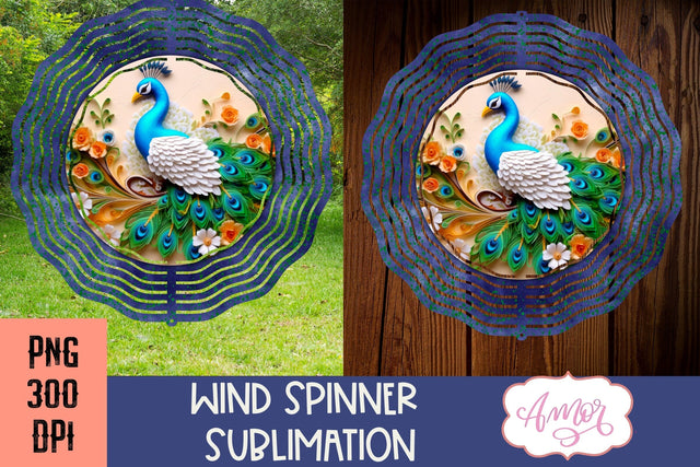 3D Peacock Wind Spinner Sublimation PNG Sublimation Amorclipart 