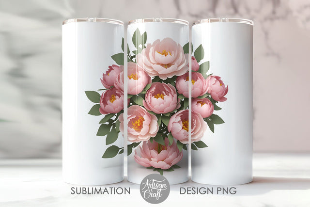 3D Peonies, Peony tumbler design, 20z tumbler Sublimation Artisan Craft SVG 