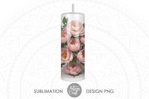 3D Peonies, Peony tumbler design, 20z tumbler Sublimation Artisan Craft SVG 
