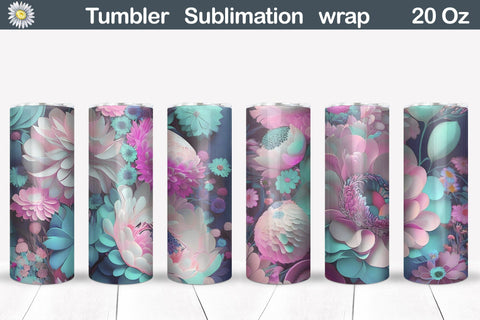 3D Peonies Tumbler Sublimation | Blue Pink Flowers Tumbler Sublimation WatercolorColorDream 