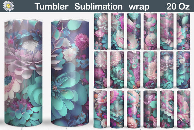 3D Peonies Tumbler Sublimation | Blue Pink Flowers Tumbler Sublimation WatercolorColorDream 
