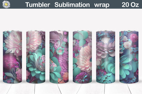 3D Peonies Tumbler Sublimation | Blue Pink Flowers Tumbler Sublimation WatercolorColorDream 
