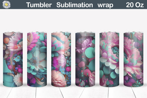 3D Peonies Tumbler Sublimation | Blue Pink Flowers Tumbler Sublimation WatercolorColorDream 