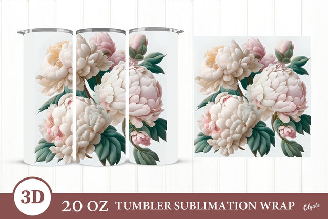 3D Peony Tumbler. Flowers Tumbler Sublimation Wrap. Sublimation Olga Terlyanskaya 