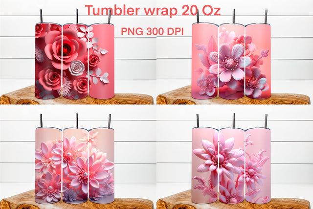 3d pink flower sublimation tumbler | 3d flower illustration Sublimation Svetana Studio 