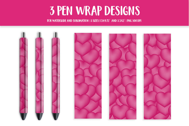 3d Pink Hearts Pen Wrap Design. Sublimation or Waterslide Sublimation LaBelezoka 