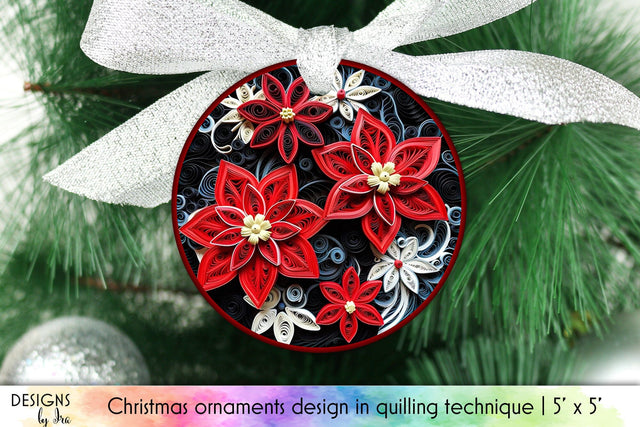 3D Poinsettia Flowers Christmas Ornament Sublimation Designs by Ira 