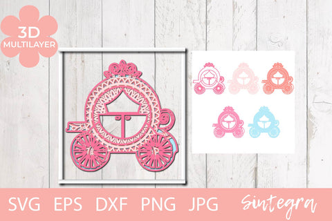 3d Princess Carriage SVG Mandala 5 Layers Cut File Free For Commercial Use 3D Paper Sintegra 