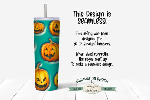 3D Puff Halloween Jack o Lanterns | Seamless 20 oz. Tumbler Design Sublimation Ewe-N-Me Designs 