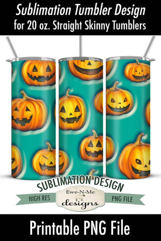 3D Puff Halloween Jack o Lanterns | Seamless 20 oz. Tumbler Design Sublimation Ewe-N-Me Designs 