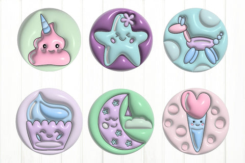 3D Puff Kawaii Keychain Sublimation. Round Keychain PNG Sublimation Olga Terlyanskaya 